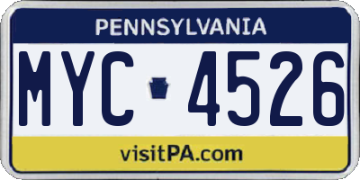 PA license plate MYC4526