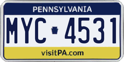 PA license plate MYC4531