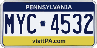 PA license plate MYC4532