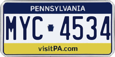 PA license plate MYC4534