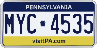 PA license plate MYC4535