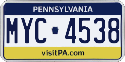 PA license plate MYC4538