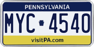 PA license plate MYC4540
