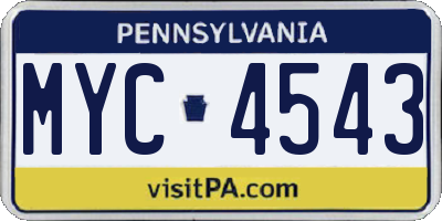 PA license plate MYC4543