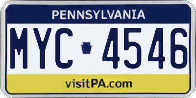 PA license plate MYC4546