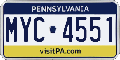 PA license plate MYC4551