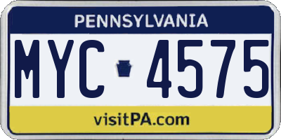 PA license plate MYC4575