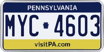 PA license plate MYC4603