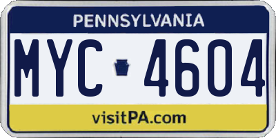 PA license plate MYC4604
