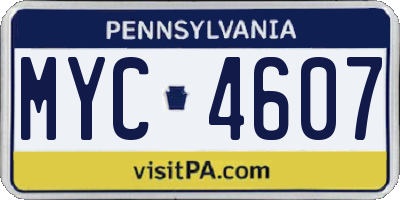 PA license plate MYC4607