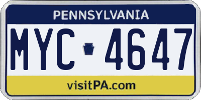 PA license plate MYC4647