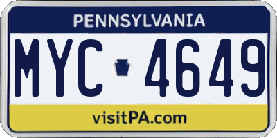 PA license plate MYC4649