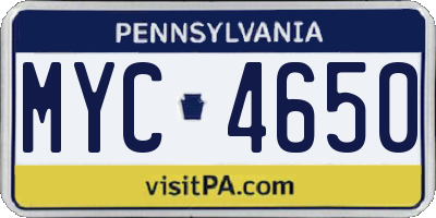 PA license plate MYC4650