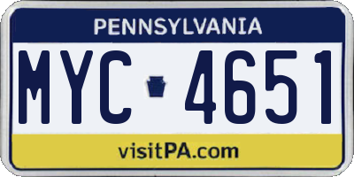 PA license plate MYC4651
