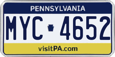 PA license plate MYC4652