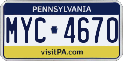PA license plate MYC4670