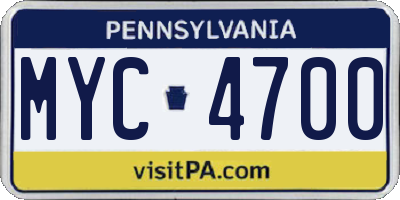PA license plate MYC4700