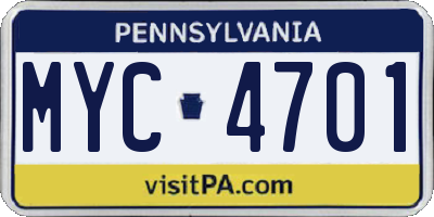 PA license plate MYC4701