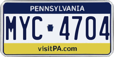 PA license plate MYC4704