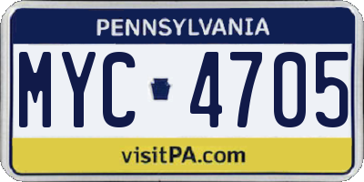 PA license plate MYC4705