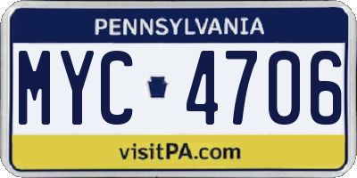 PA license plate MYC4706