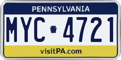 PA license plate MYC4721