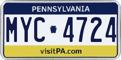 PA license plate MYC4724