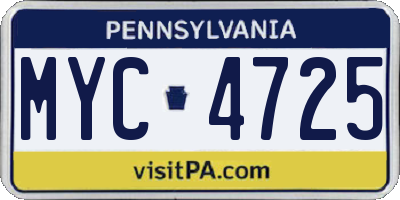PA license plate MYC4725