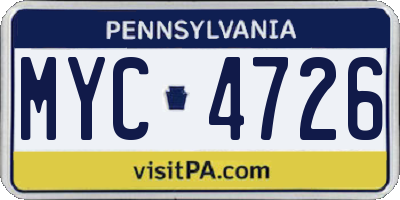 PA license plate MYC4726