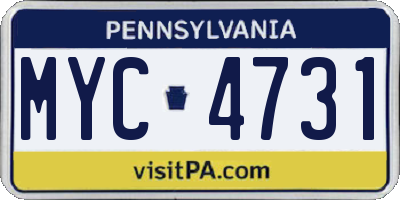 PA license plate MYC4731