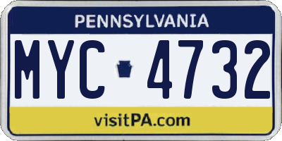 PA license plate MYC4732