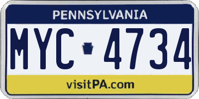 PA license plate MYC4734