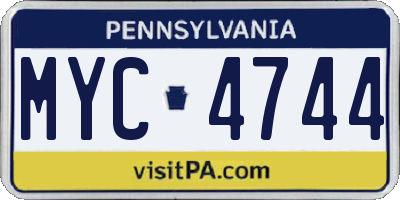 PA license plate MYC4744