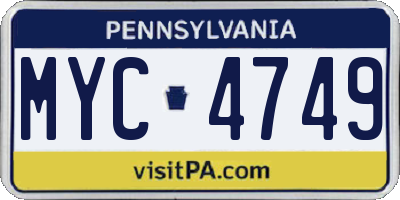 PA license plate MYC4749