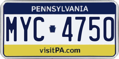 PA license plate MYC4750
