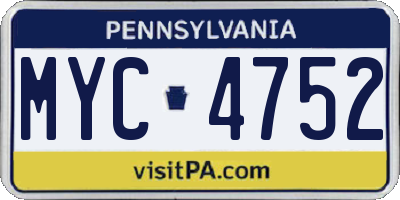 PA license plate MYC4752