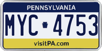 PA license plate MYC4753