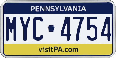 PA license plate MYC4754