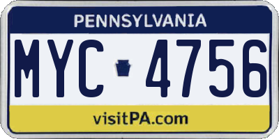 PA license plate MYC4756