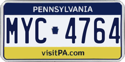 PA license plate MYC4764