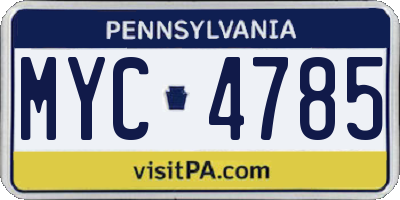 PA license plate MYC4785