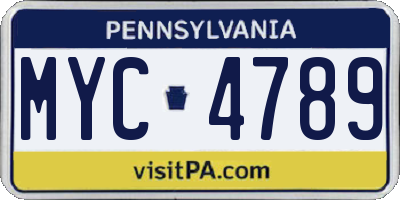 PA license plate MYC4789