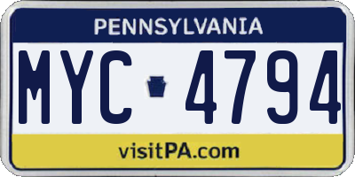 PA license plate MYC4794