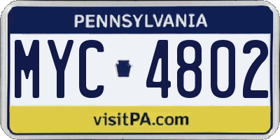 PA license plate MYC4802