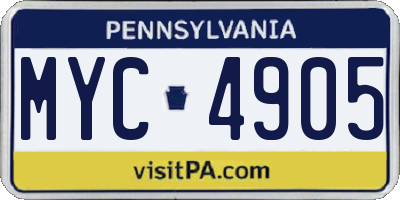 PA license plate MYC4905