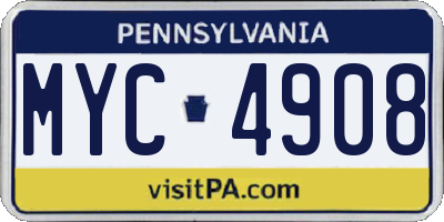 PA license plate MYC4908