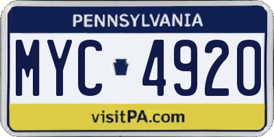 PA license plate MYC4920
