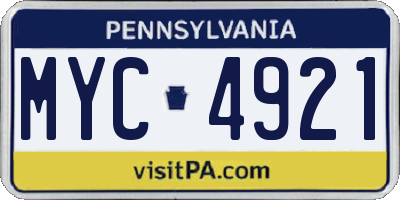 PA license plate MYC4921