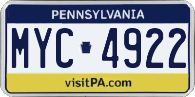 PA license plate MYC4922