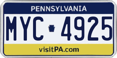 PA license plate MYC4925